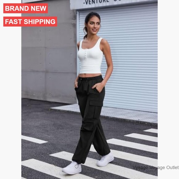 Women's Cargo Pants Elastic Waist Water Resistant Lightweight Hiking - Picture 4 of 6